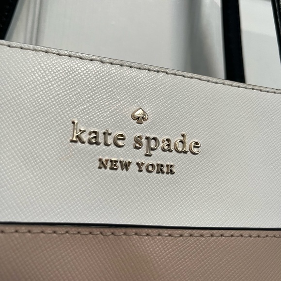 Kate Spade New York laptop Staci colorblock tote bag saffiano leather Beige Blk - Picture 3 of 17